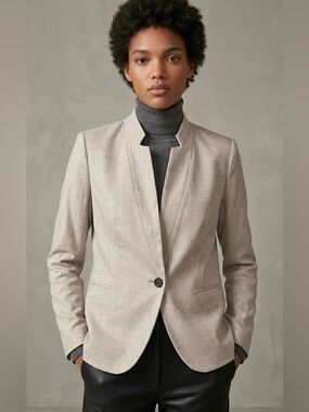 ZARA Tailoring Collarless Blazer Tan Beige Sand Textured Jacket Size 8 NWT